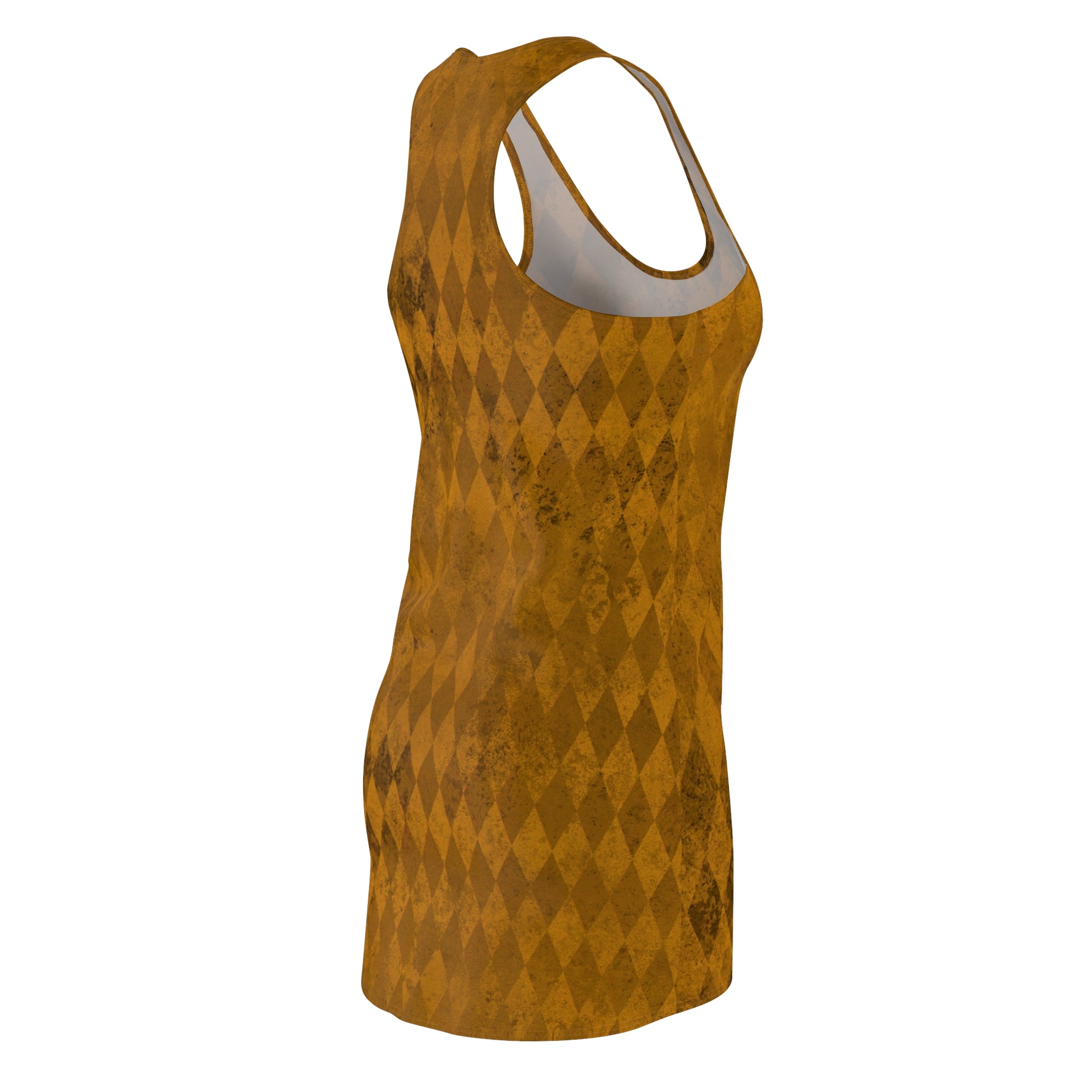 Vintage-Inspired Harlequin Racerback Midi Dress | Distressed Diamond Print