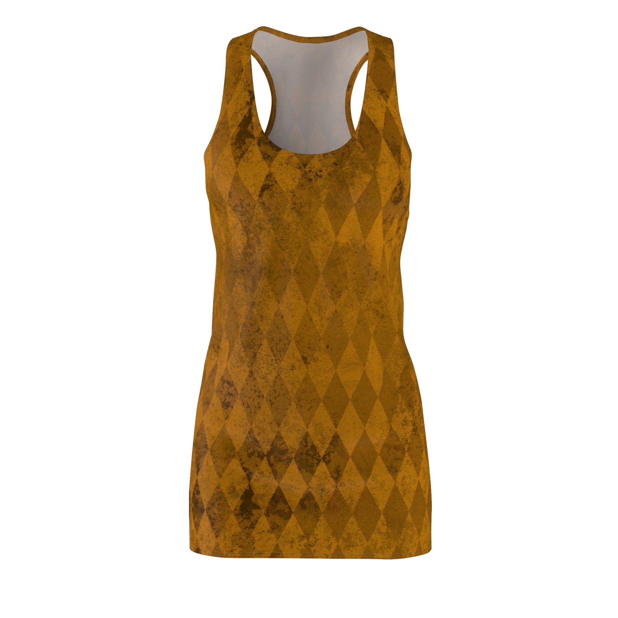 Vintage-Inspired Harlequin Racerback Midi Dress | Distressed Diamond Print
