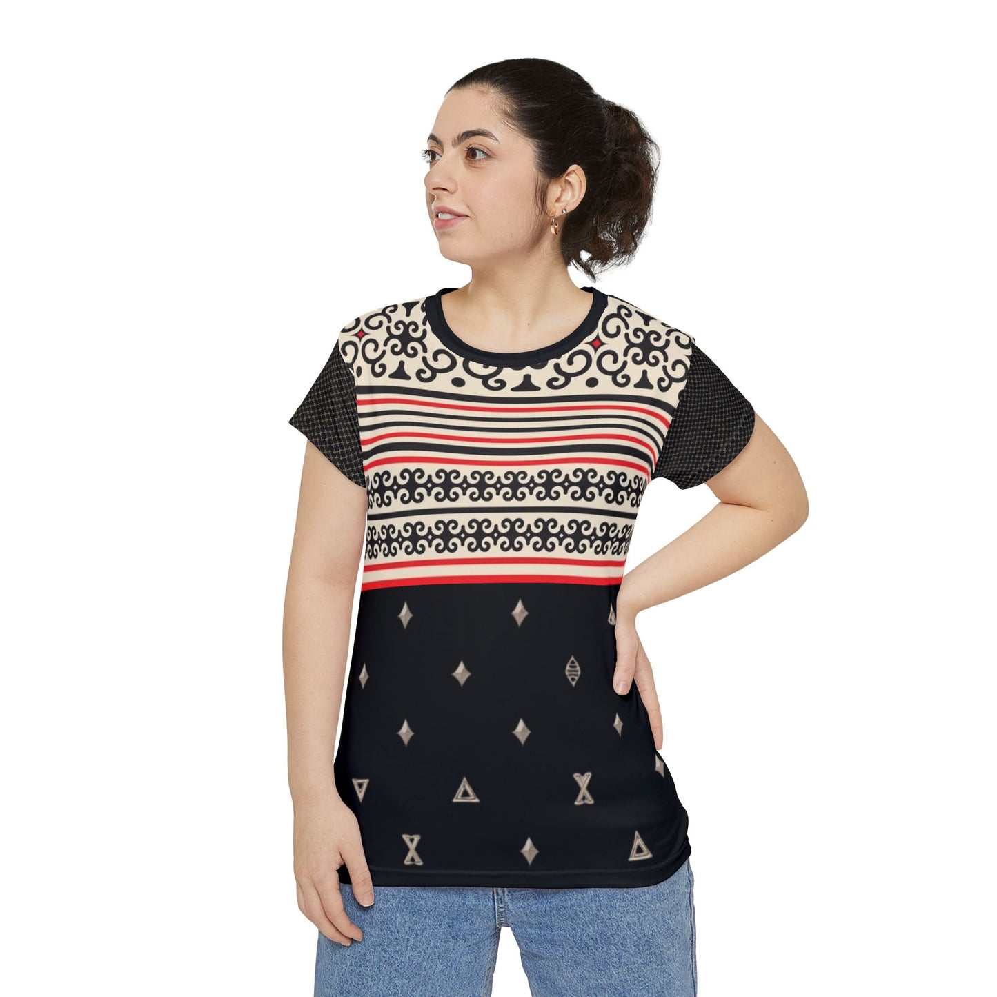 Trendy Women's Short Sleeve Shirt with Abstract Patterns, Fashion Top, Summer Wear, Casual Chic, Boho Style, Gift for Her