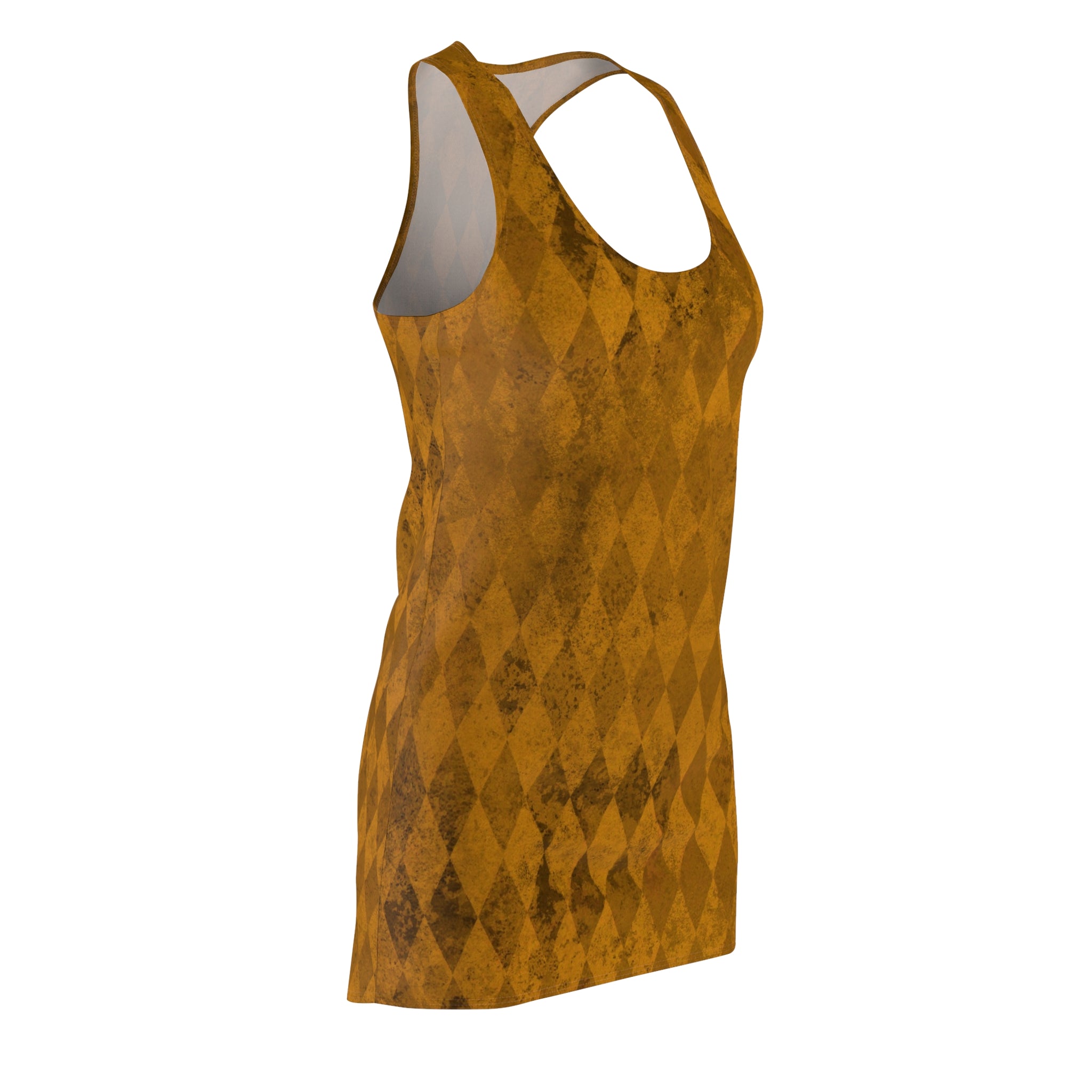 Vintage-Inspired Harlequin Racerback Midi Dress | Distressed Diamond Print