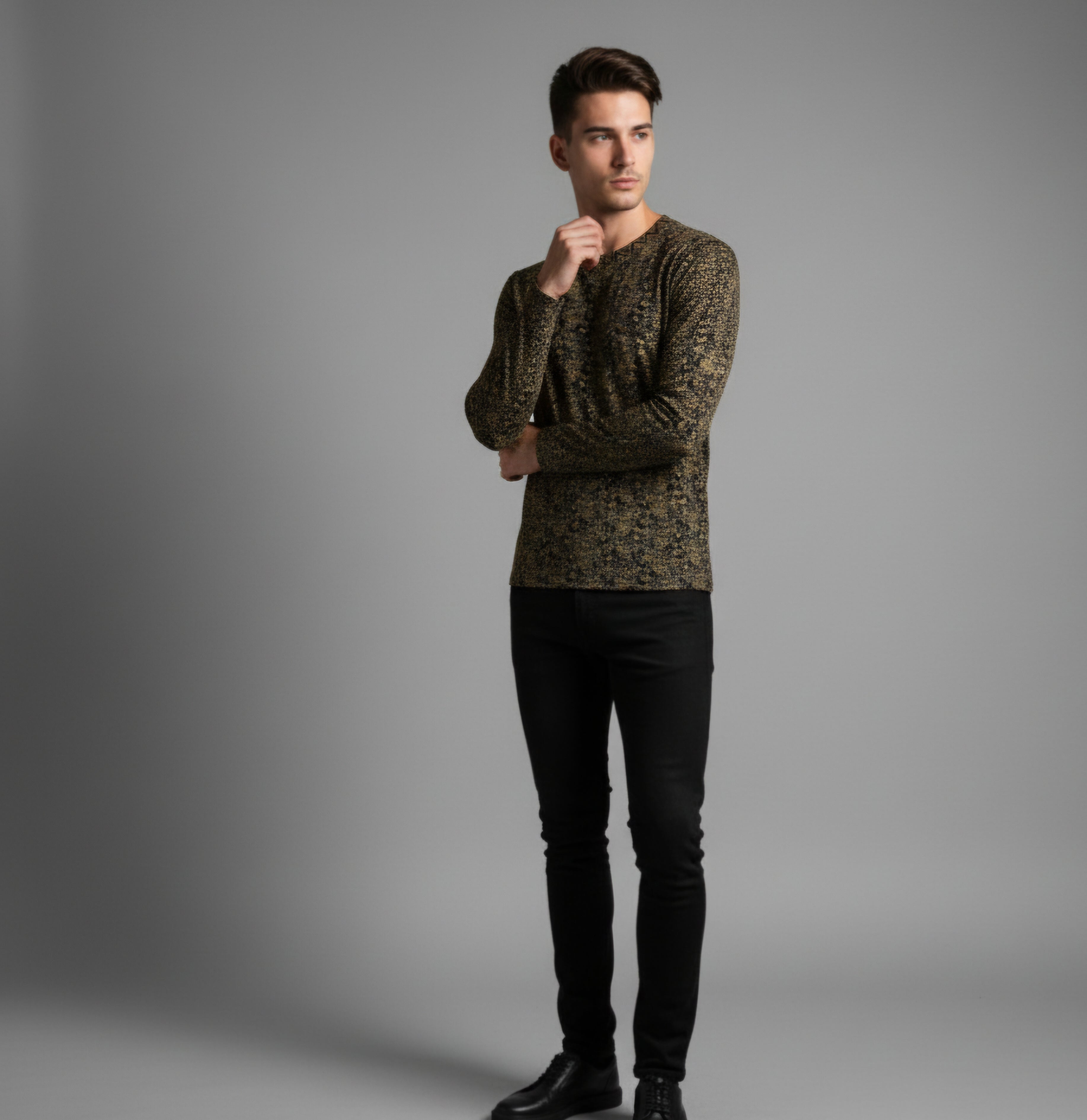 Midas Eyes Slim Fit Long Sleeve Tee - Gold Floral Print