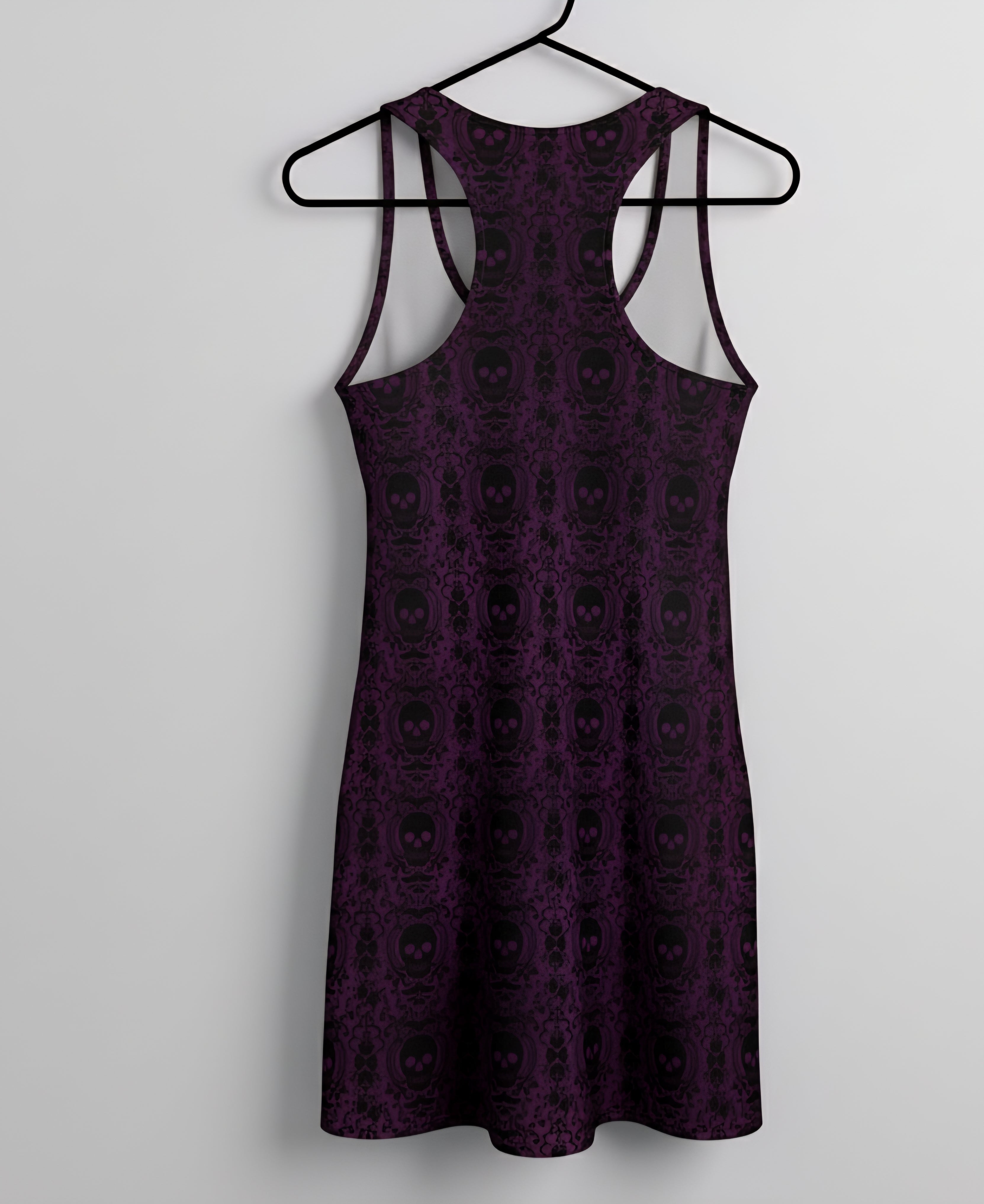 Gothic Skull Damask Bodycon Dress | Purple & Black Alternative Racerback Dress