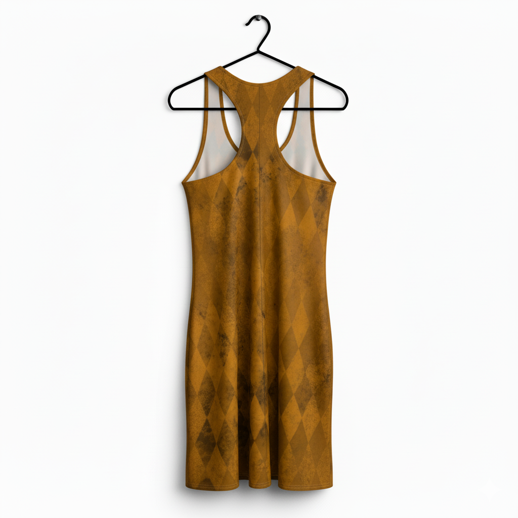 Vintage-Inspired Harlequin Racerback Midi Dress | Distressed Diamond Print