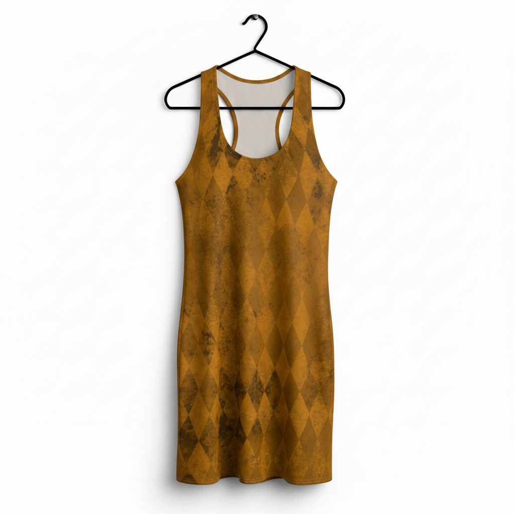 Vintage-Inspired Harlequin Racerback Midi Dress | Distressed Diamond Print
