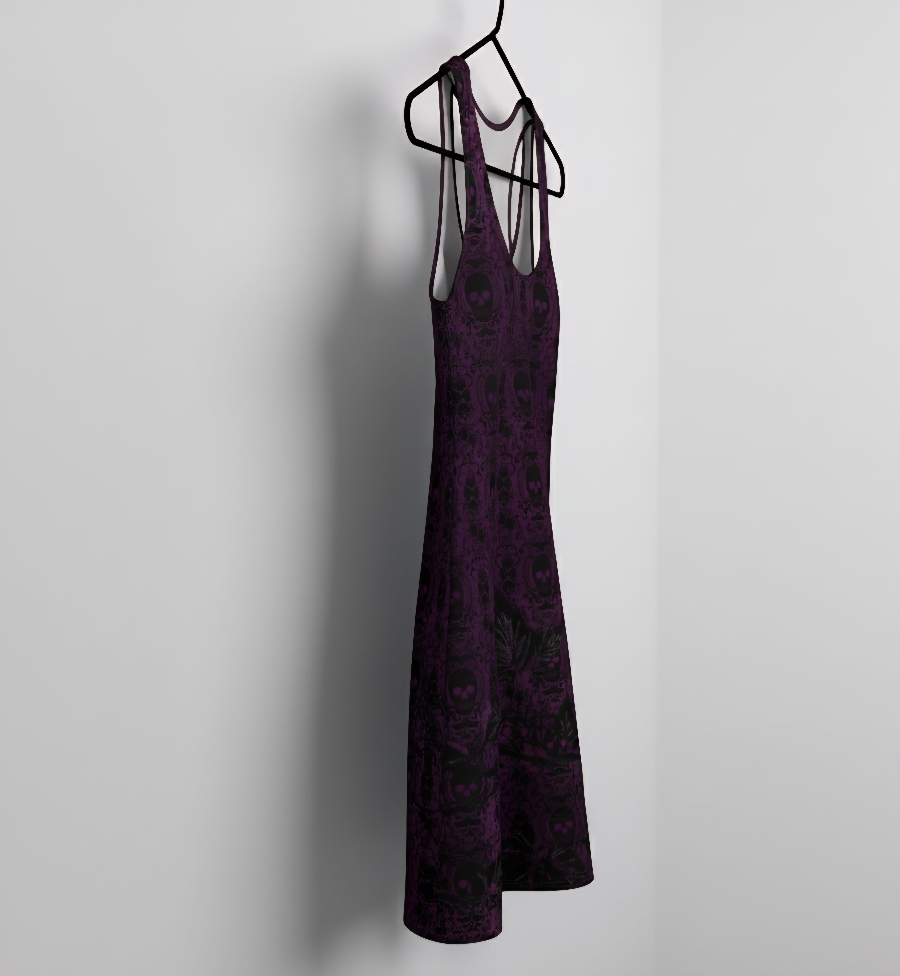 Gothic Skull Damask Bodycon Dress | Purple & Black Alternative Racerback Dress