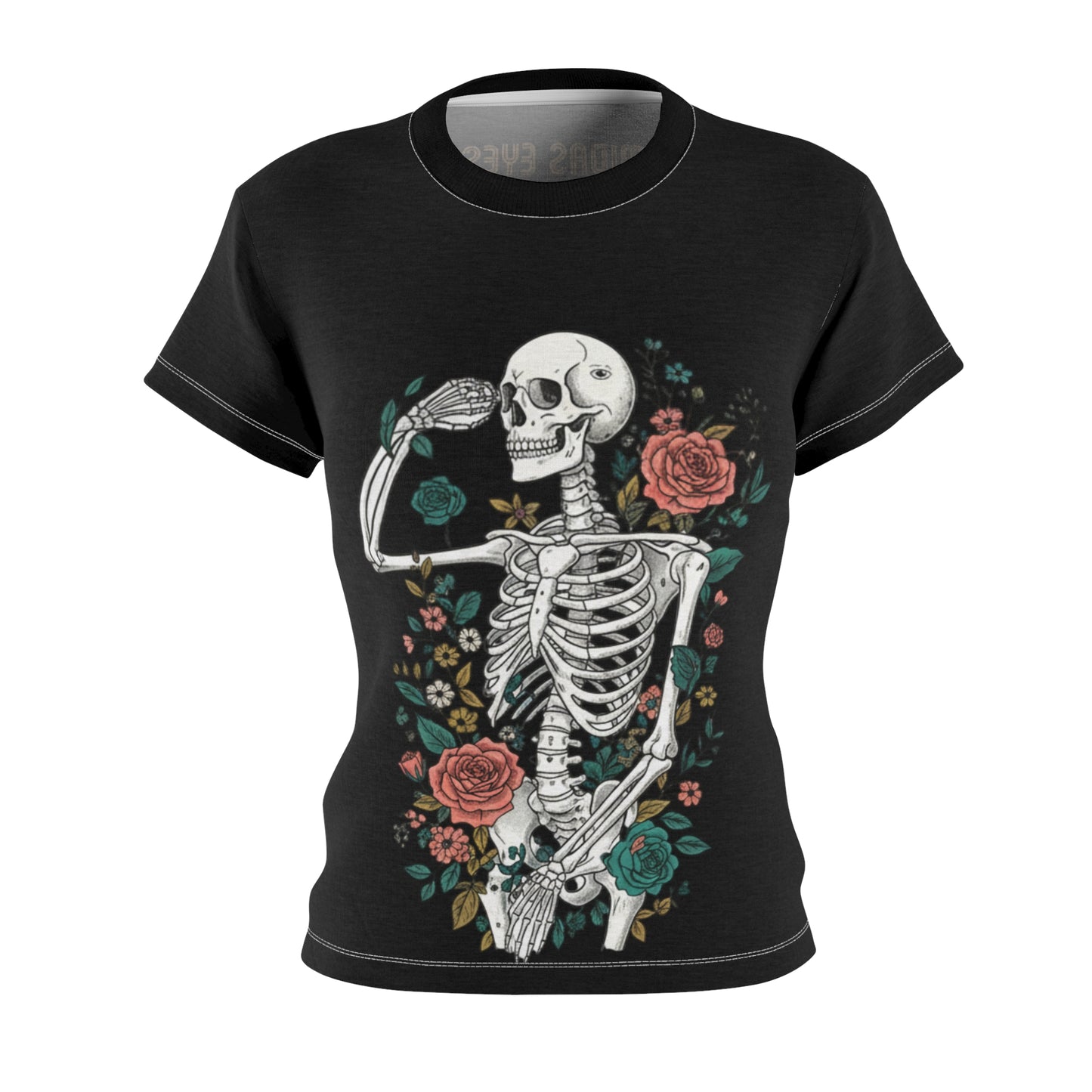Floral Skeleton Tee - Unique Graphic Shirt for Halloween, Day of the Dead, or Everyday Style, Women's Casual T-Shirt, Gift Idea, AOP