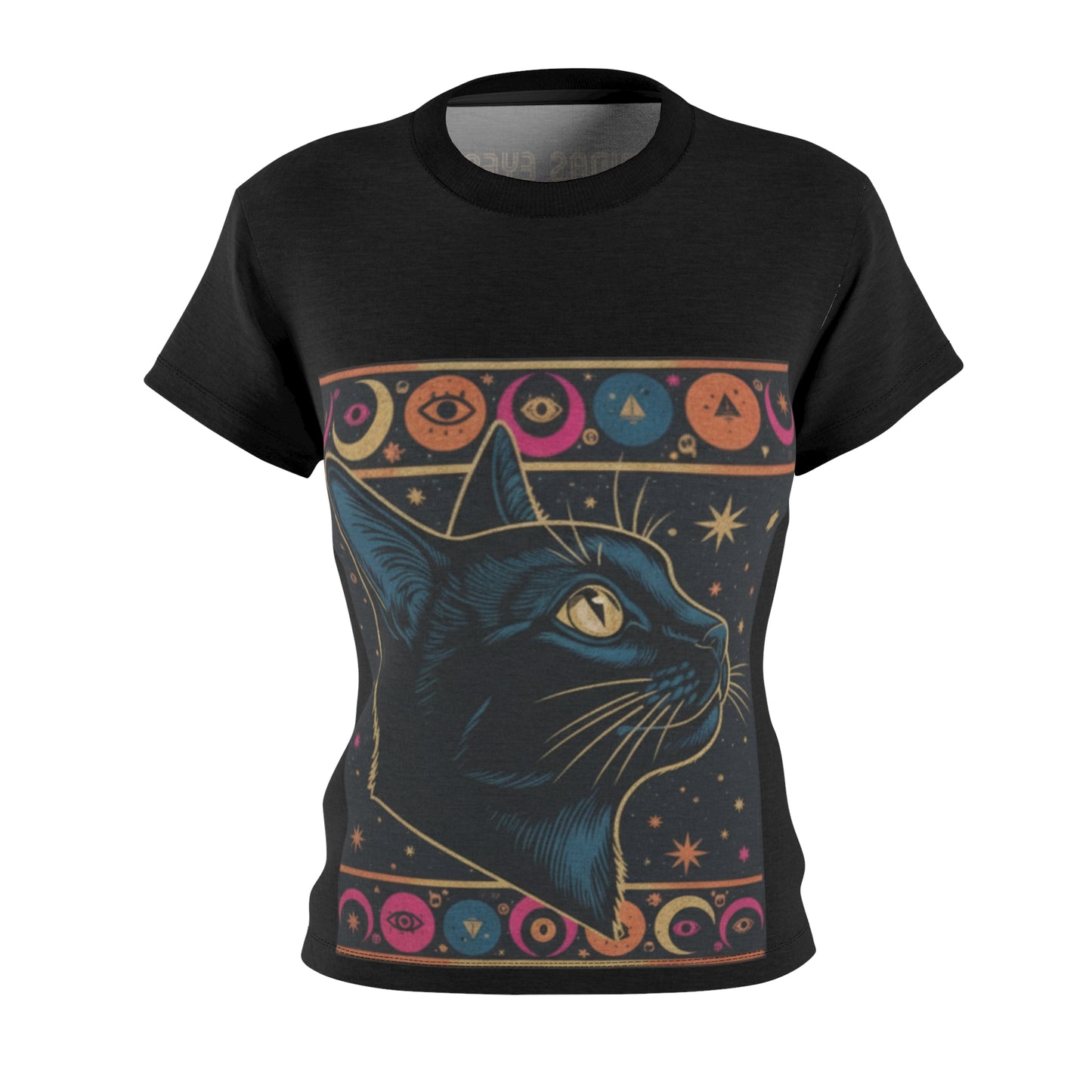 Mystical Cat Tee, Fun Cat T-Shirt, Boho Cat Shirt, Celestial Cat Top, Animal Lover Gift, Witchy AOP Tee