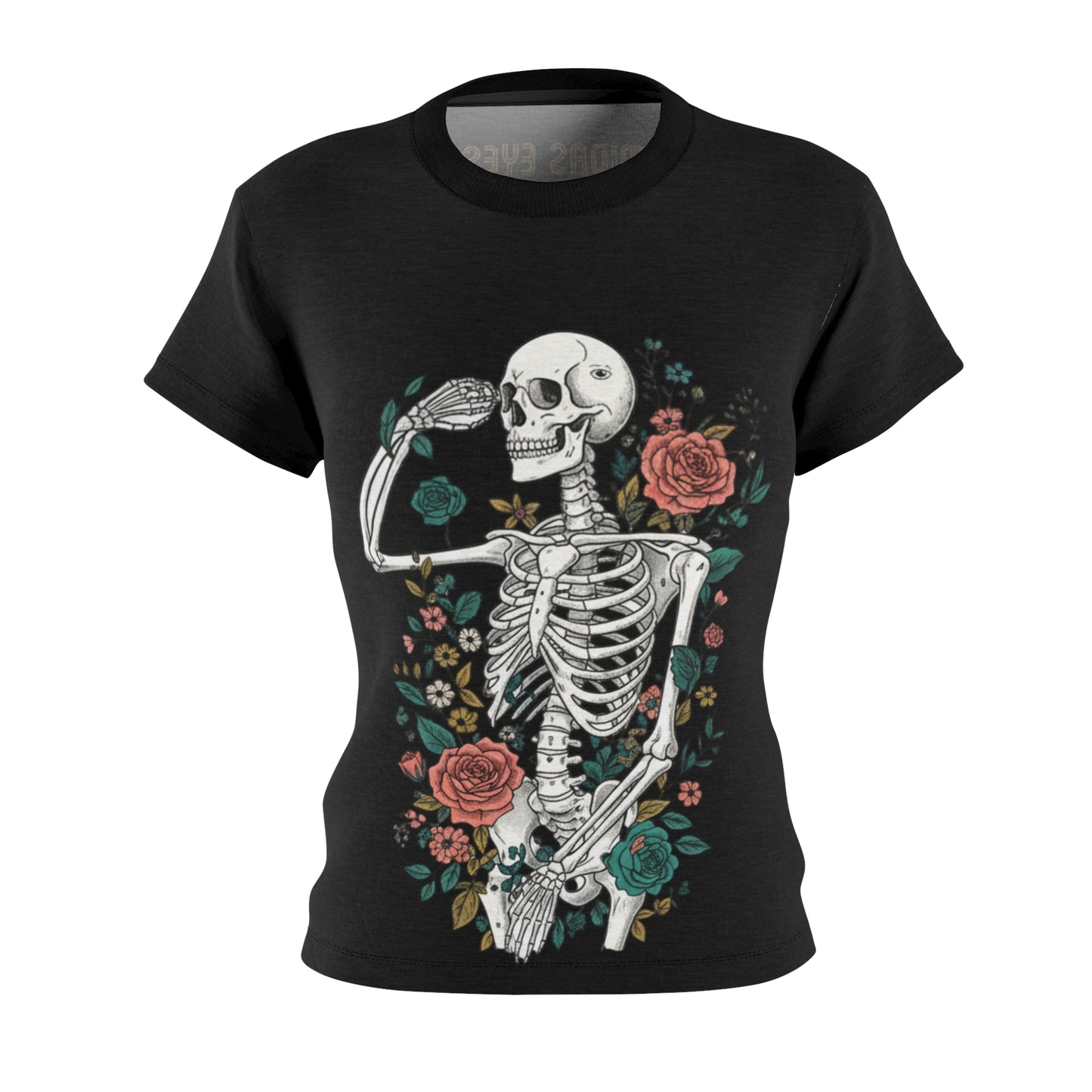 Floral Skeleton Tee - Unique Graphic Shirt for Halloween, Day of the Dead, or Everyday Style, Women's Casual T-Shirt, Gift Idea, AOP