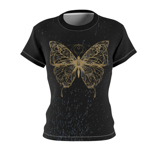 Elegant Butterfly Graphic Tee for Women - AOP T-Shirt, Stylish Casual Wear, Gift for Nature Lovers, Birthday Present, Summer Fashion