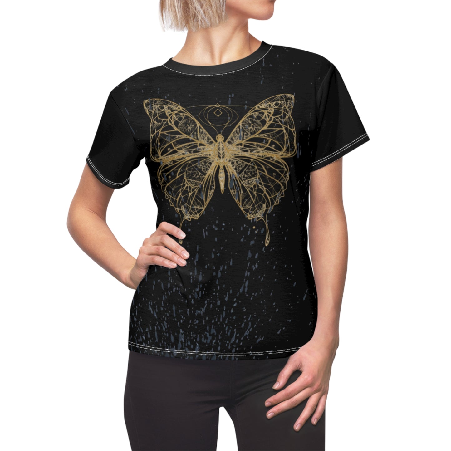 Elegant Butterfly Graphic Tee for Women - AOP T-Shirt, Stylish Casual Wear, Gift for Nature Lovers, Birthday Present, Summer Fashion