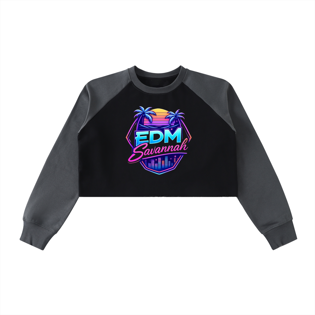 Raw-Hem Color-Block Raglan Crop Sweatshirt