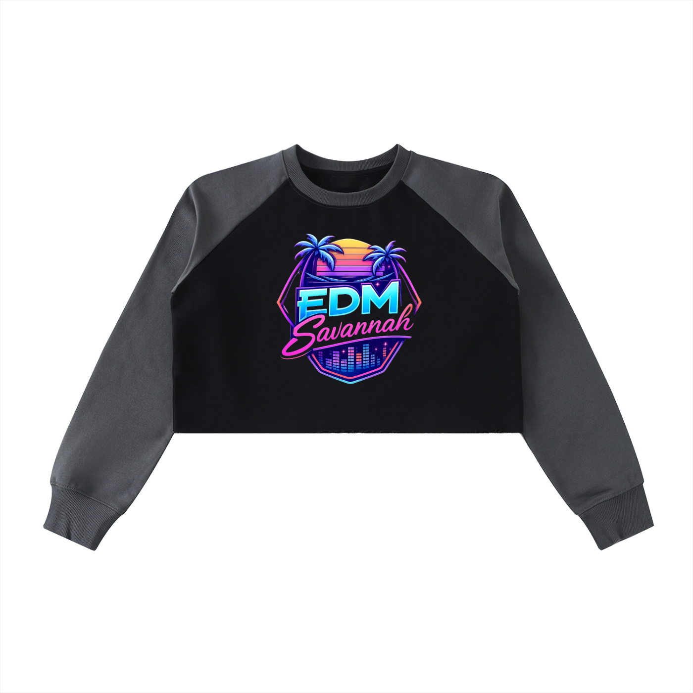 Raw-Hem Color-Block Raglan Crop Sweatshirt