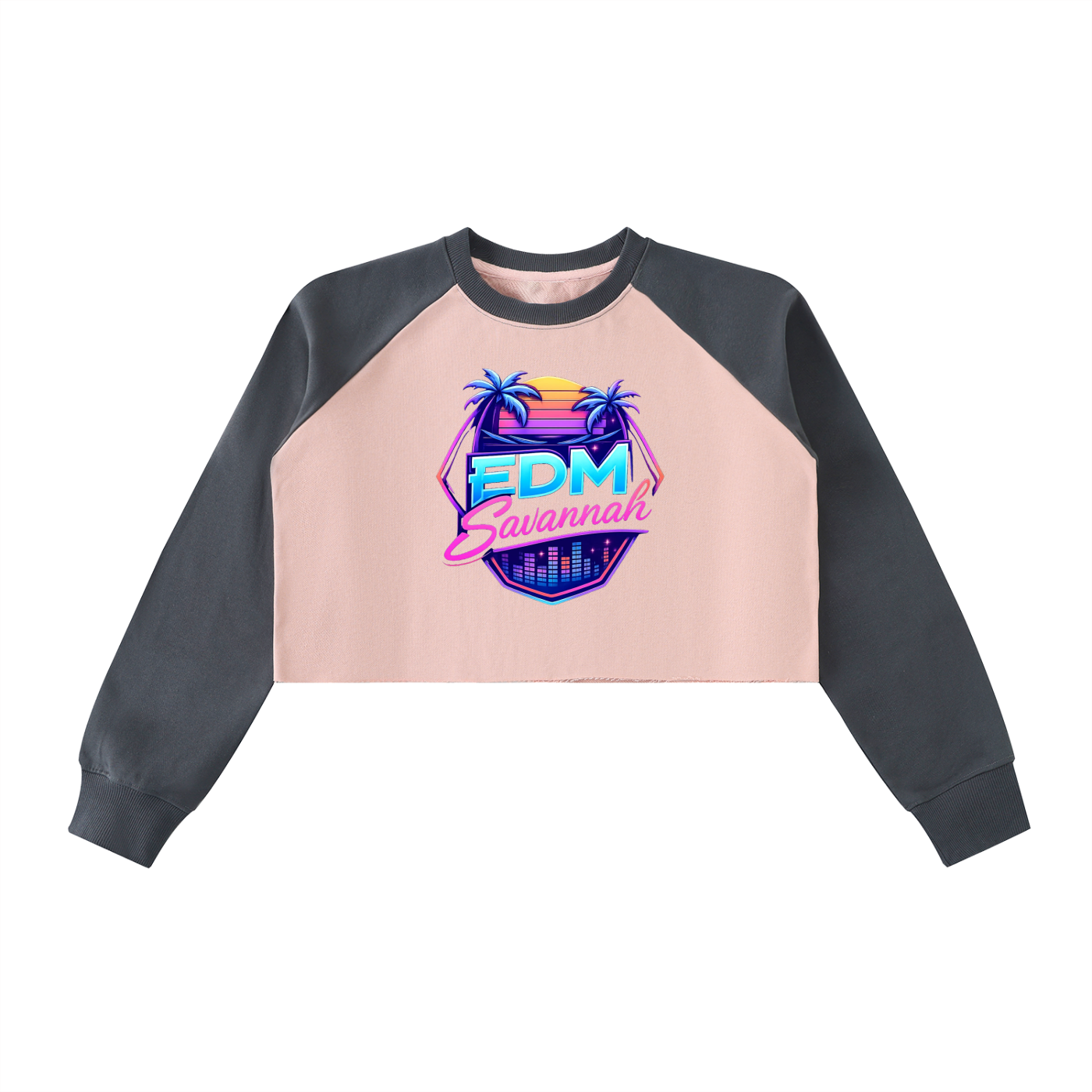 Raw-Hem Color-Block Raglan Crop Sweatshirt