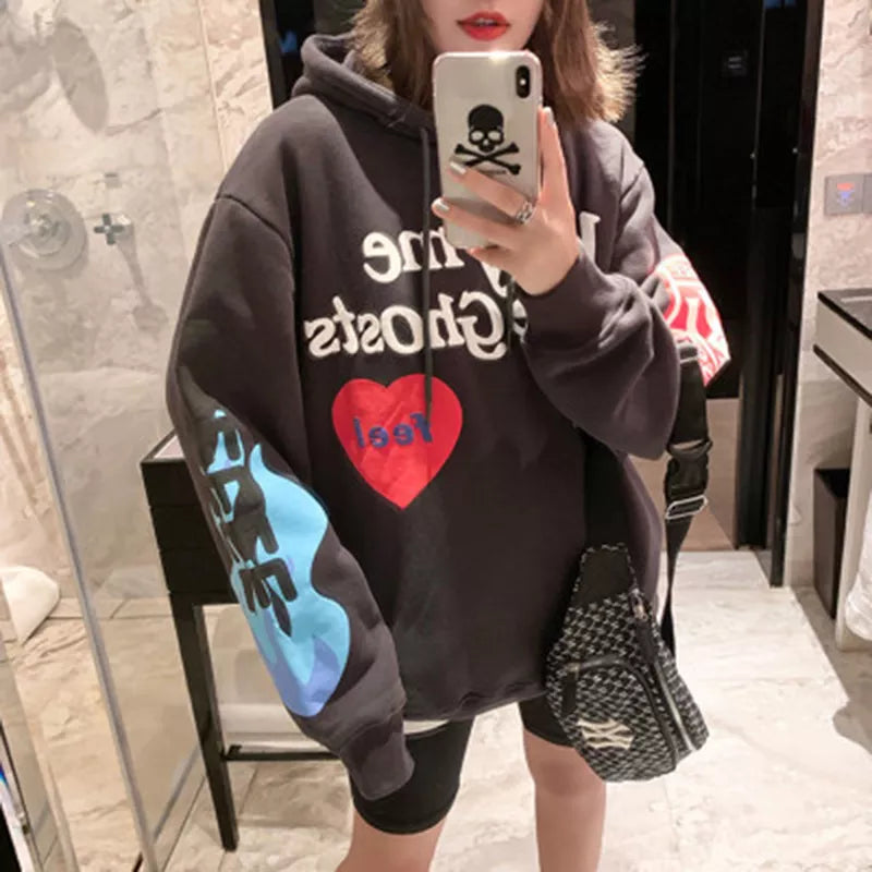 Y2k Graffiti Letter fleece Pullover Baggy Hooded Hoodies Oversized Hoodyd