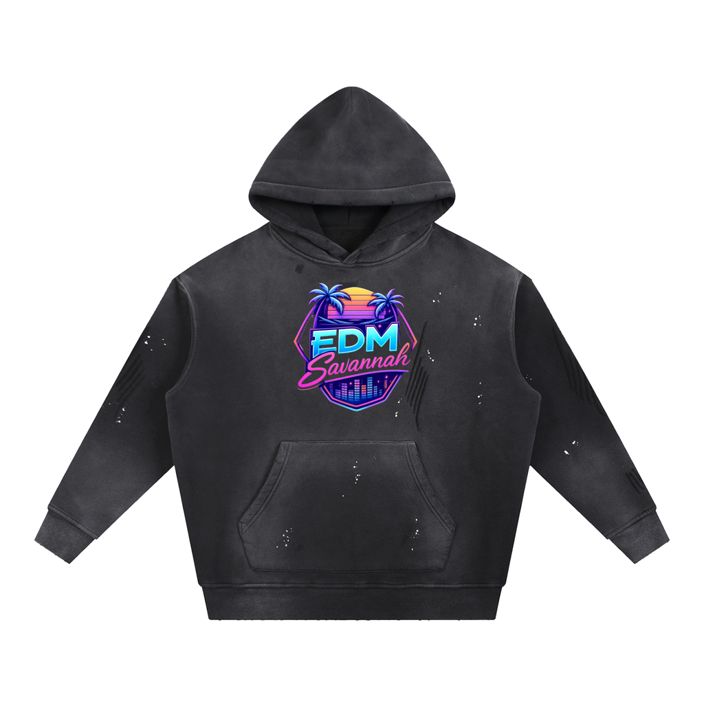 Vintage Washed Frayed Fleece Hoodie