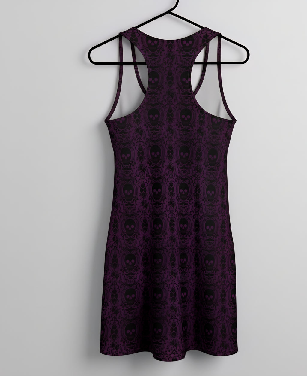 Gothic Skull Damask Bodycon Dress | Purple & Black Alternative Racerback Dress