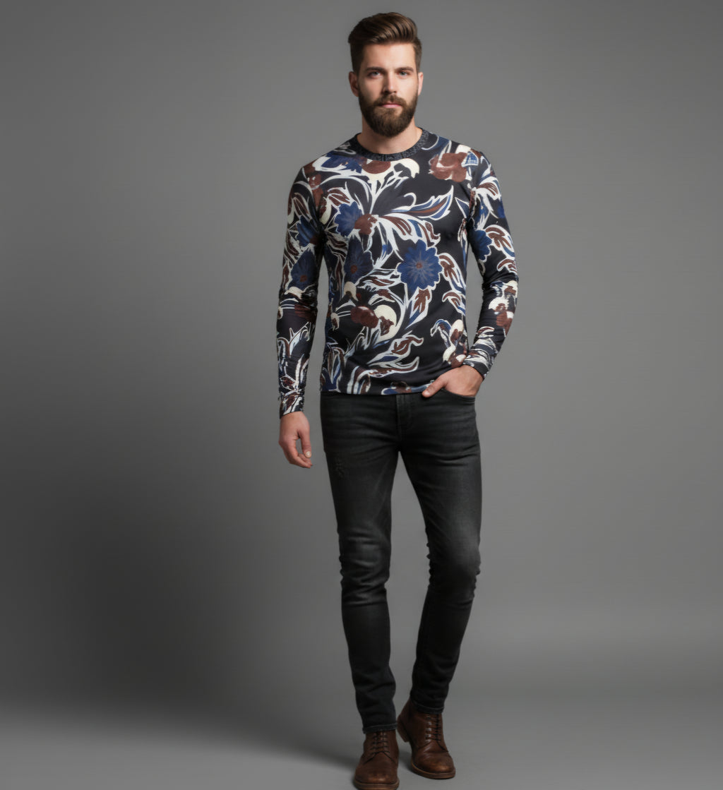 Floral & Leaf Print Long Sleeve T-Shirt