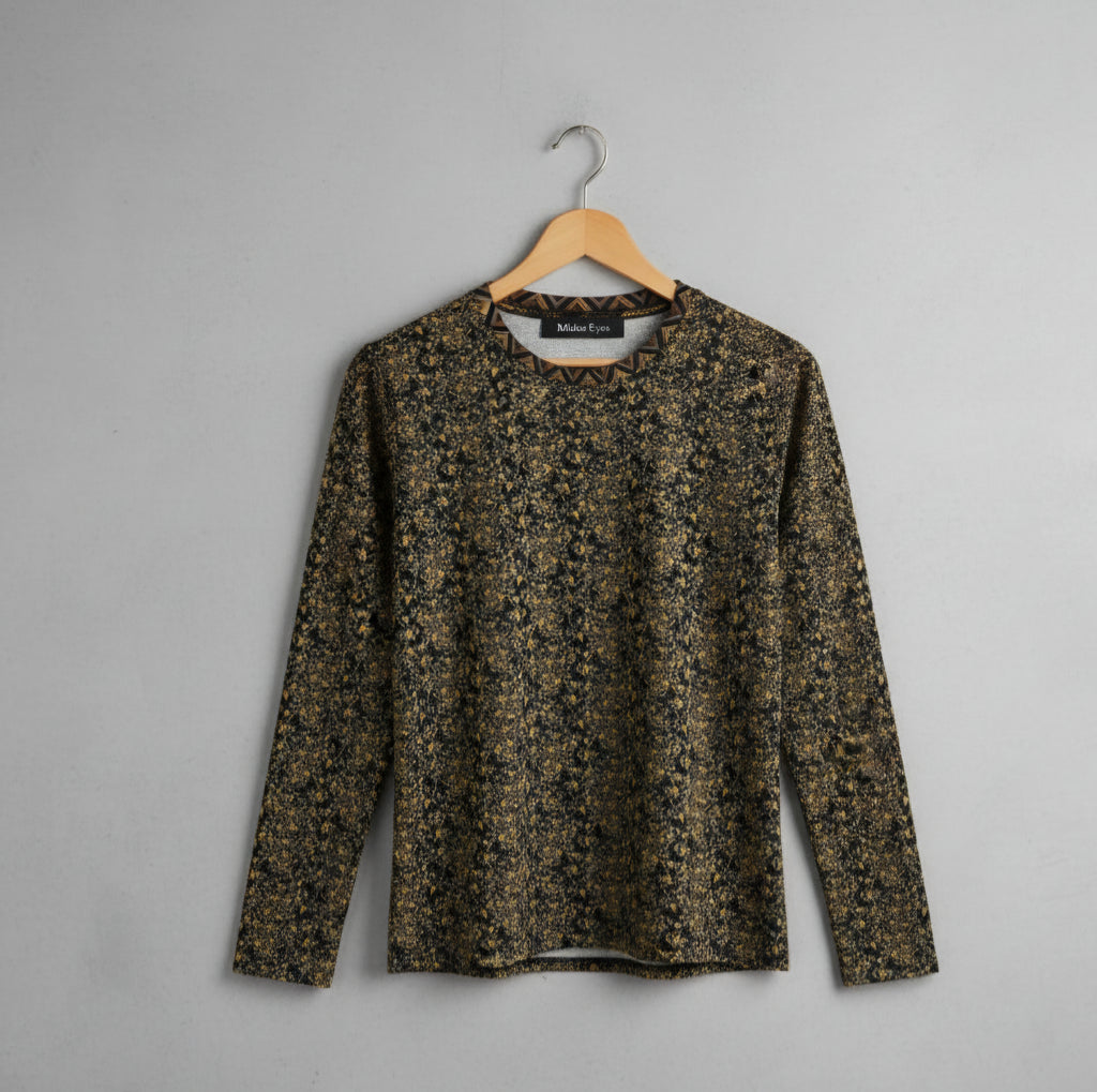 Midas Eyes Slim Fit Long Sleeve Tee - Gold Floral Print