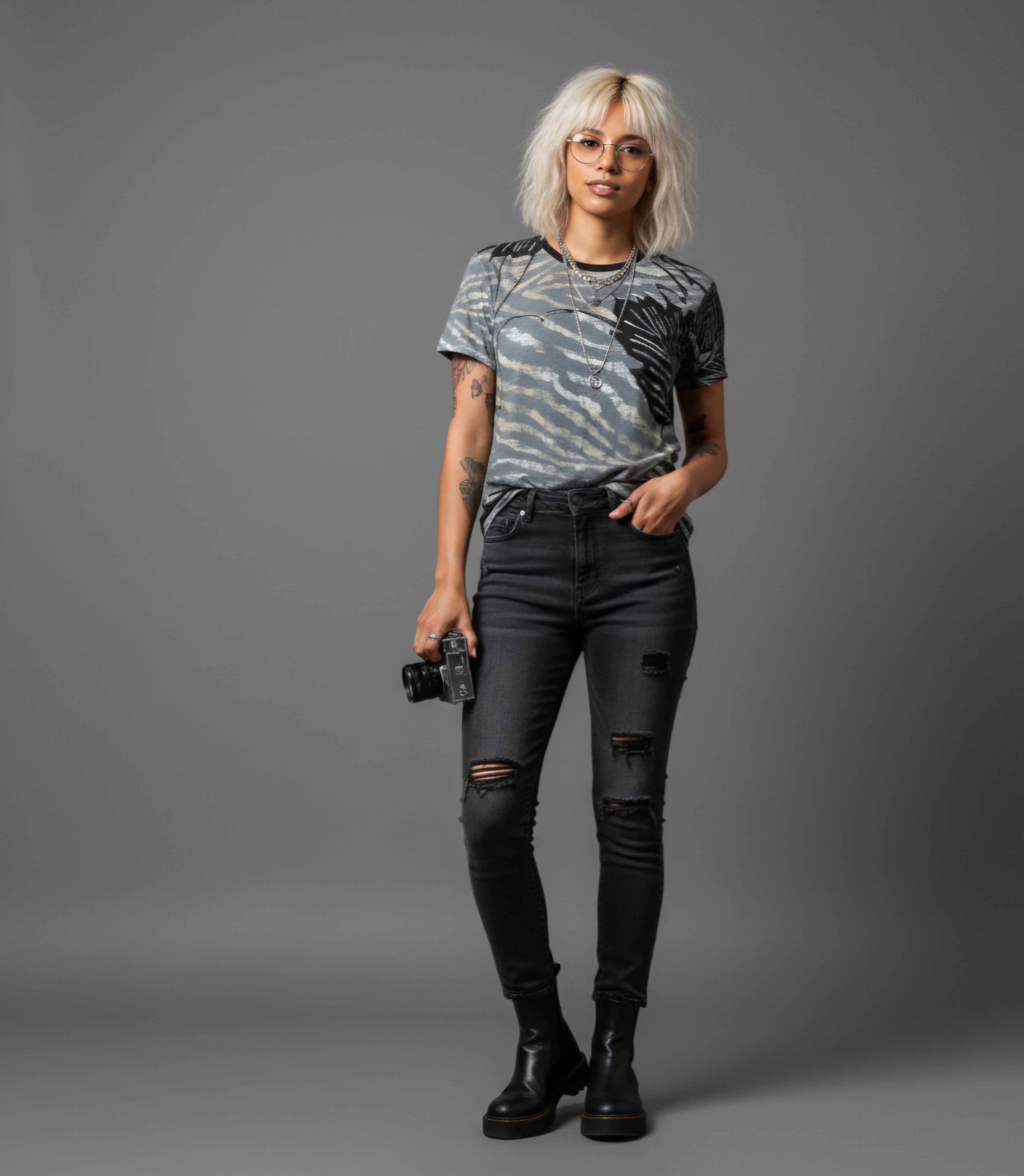 Midas Eyes "Urban Bloom" Abstract Leaf Pattern T-Shirt