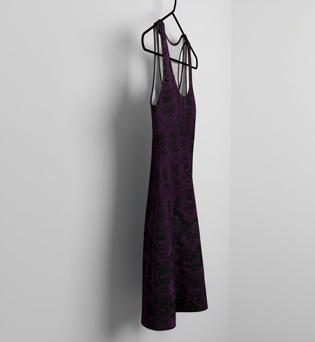 Gothic Skull Damask Bodycon Dress | Purple & Black Alternative Racerback Dress